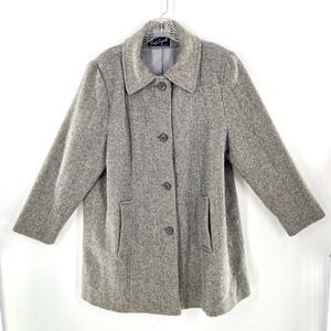 Vintage Lady Suzette Womens Herringbone Coat Brown‎ Beige Made in USA Button Up